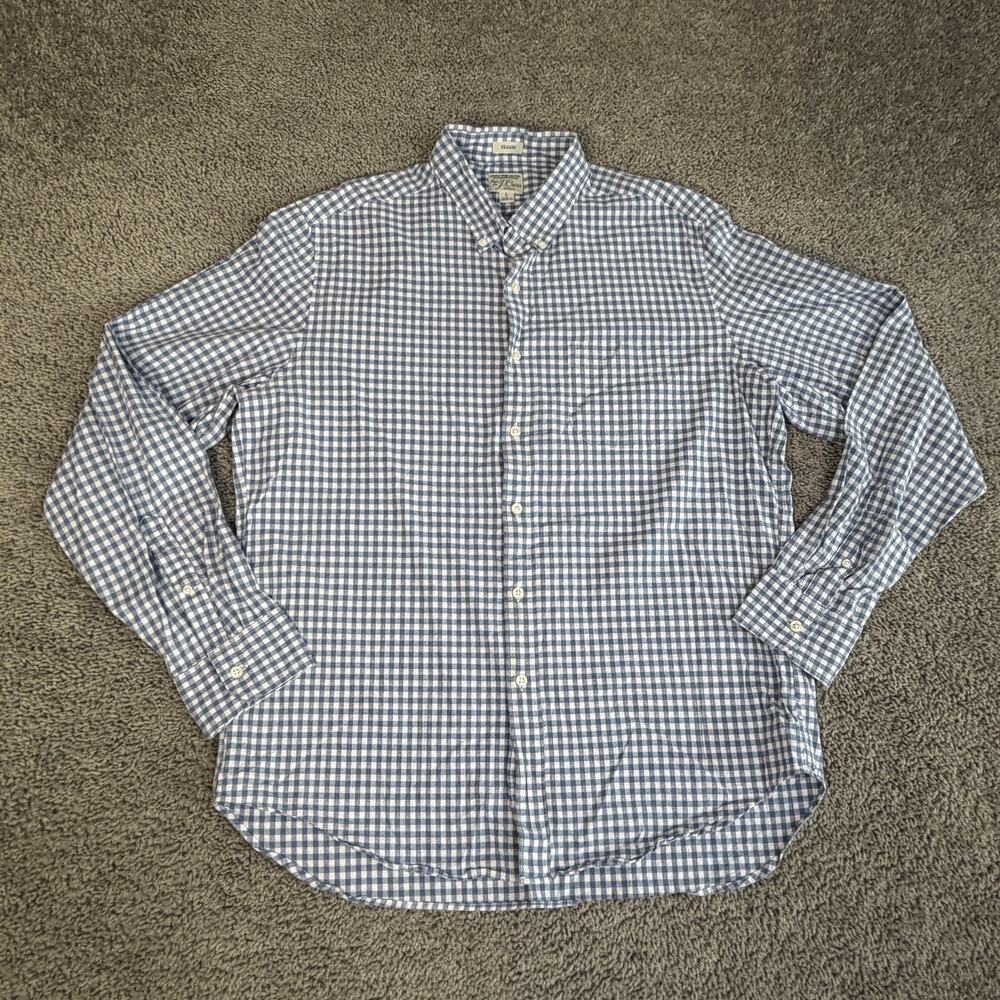 J. Crew Blue and White Gingham Secret Wash Button-Down Shirt